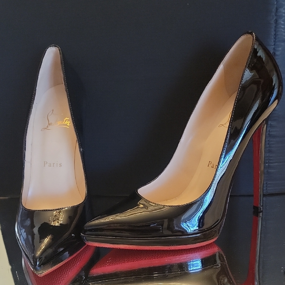 Christian Louboutin Black Patent Leather Pagalle Plato 120 Heel